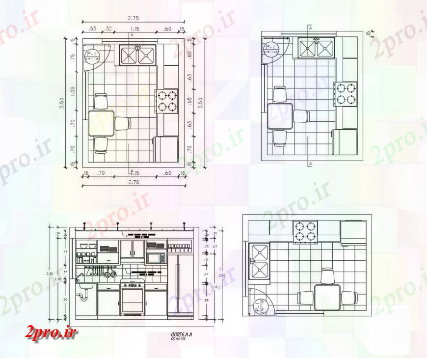 دانلود نقشه جزئیات طراحی ساخت آشپزخانه طرحی آشپزخانه و بخش از آشپزخانه   بلوک (کد126167)