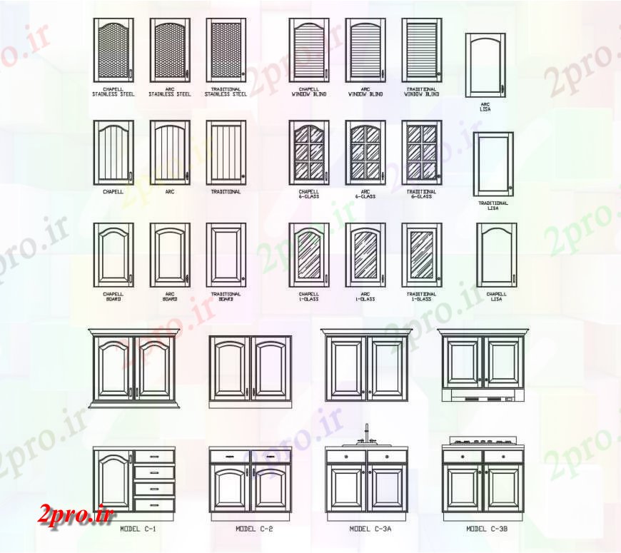 دانلود نقشه جزئیات طراحی در و پنجره  بلوک پنجره نما جزئیات  دو بعدی   (کد126173)