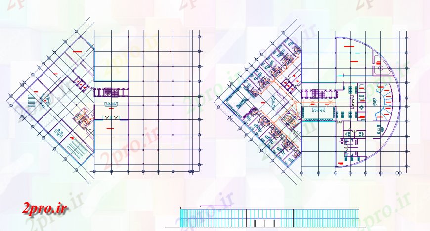 دانلود نقشه بیمارستان - درمانگاه - کلینیک بیمارستان طرحی دراز کردن با نمای طراحی 57 در 77 متر (کد126189)