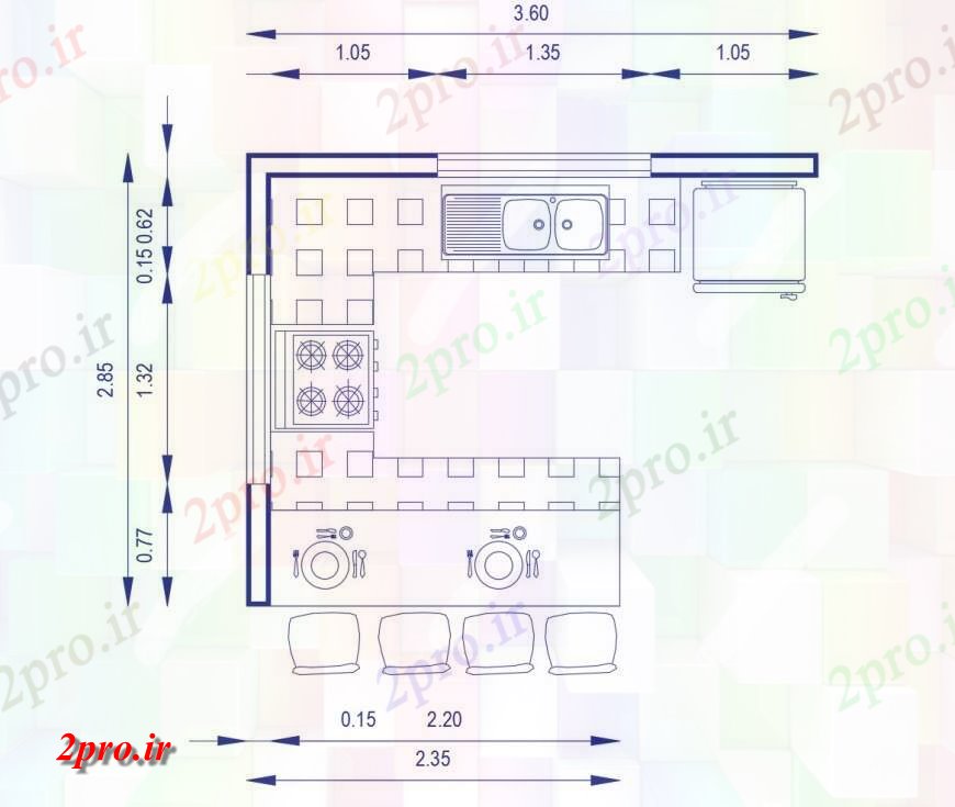 دانلود نقشه جزئیات طراحی ساخت آشپزخانه طرحی از جزئیات آشپزخانه با لوازم دو بعدی    اتوکد (کد126193)