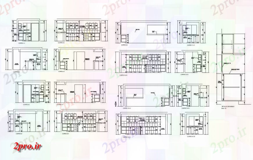 دانلود نقشه جزئیات طراحی ساخت آشپزخانه بخش مختلف از جزئیات آشپزخانه بلوک ساخت و ساز (کد126207)