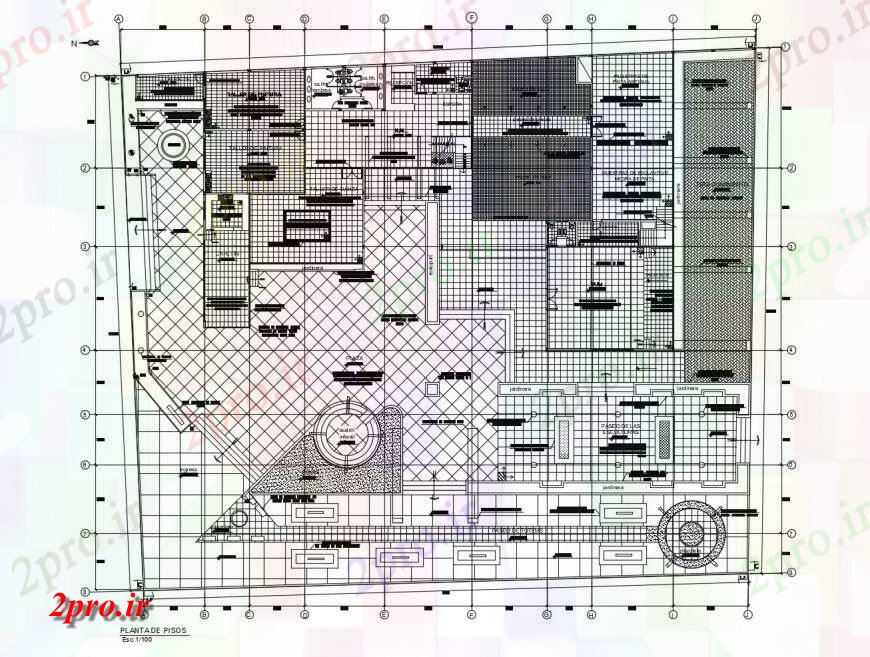 دانلود نقشه نمایشگاه ; فروشگاه - مرکز خرید طرحی پیشنهادی فوق العاده جزئیات ساختمان بازار دو بعدی 50 در 60 متر (کد126208)