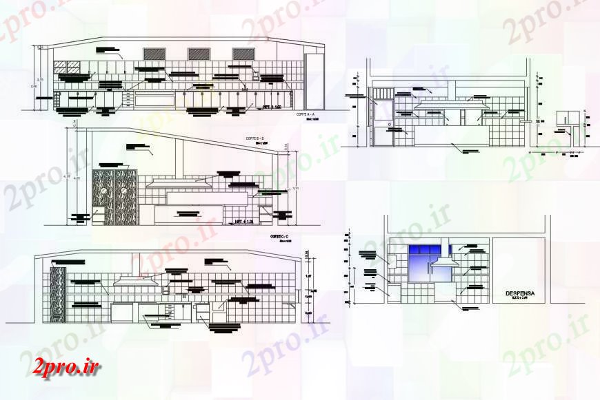 دانلود نقشه جزئیات طراحی ساخت آشپزخانه بلوک ساخت و ساز آشپزخانه با لوازم  (کد126212)