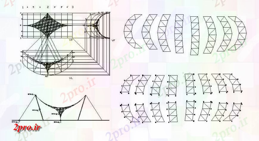دانلود نقشه جزئیات ساخت پل پل نما، بخش و ساختار سازنده جزئیات (کد126254)