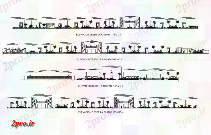 دانلود نقشه باغ جزئیات نمای  باغ  دو بعدی  طرحی دیدگاه  (کد126263)