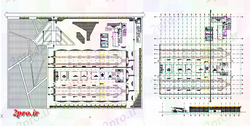 دانلود نقشه معماری معروف بزرگترین جزئیات پارکینگ ماشین دراز کردن 139 در 196 متر (کد126278)