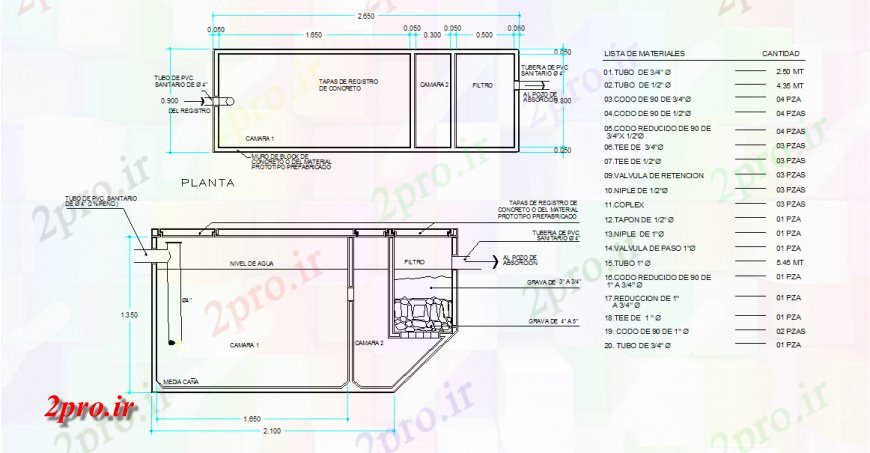 دانلود نقشه جزئیات ساخت و ساز سپتیک تانک جزئیات گیاه از  (کد126294)