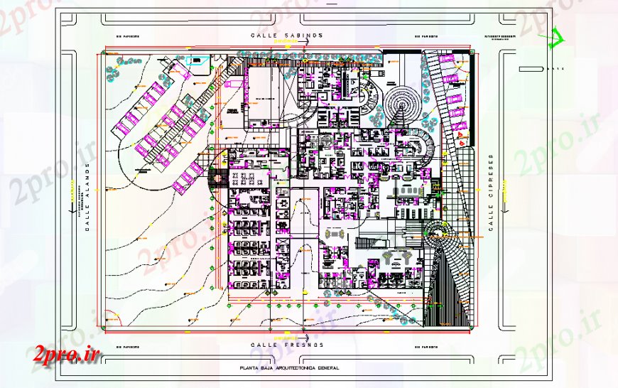دانلود نقشه معماری معروف عمومی طبقه پایین معماری دراز کردن جزئیات 73 در 80 متر (کد126323)