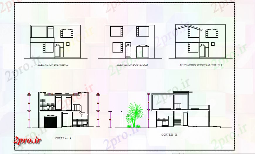 دانلود نقشه مسکونی  ، ویلایی ، آپارتمان  نما و بخش از خانواده تنها طراحی خانه (کد126344)