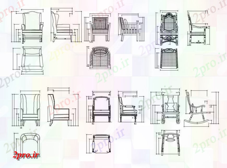 دانلود نقشه میز و صندلی جزئیات نما صندلی   (کد126376)