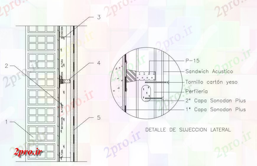 دانلود نقشه جزئیات ساخت و ساز صوتی جدا  از جزئیات دیوار  واحد ساخت و ساز اتوکد (کد126383)