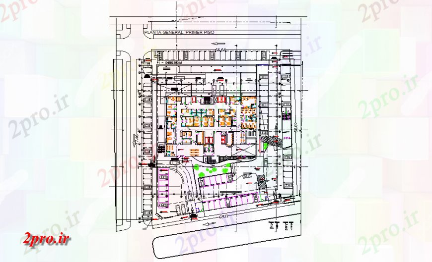 دانلود نقشه بیمارستان - درمانگاه - کلینیک بیمارستان معماری طرحی دراز کردن جزئیات 28 در 44 متر (کد126421)