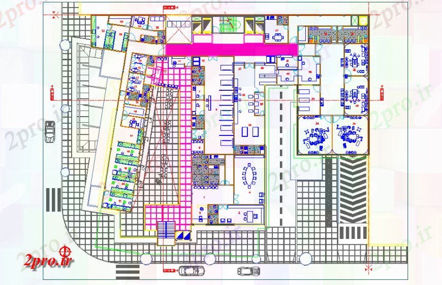 دانلود نقشه بیمارستان - درمانگاه - کلینیک نوع مختلف بیمارستان طرحی دراز کردن 35 در 48 متر (کد126442)