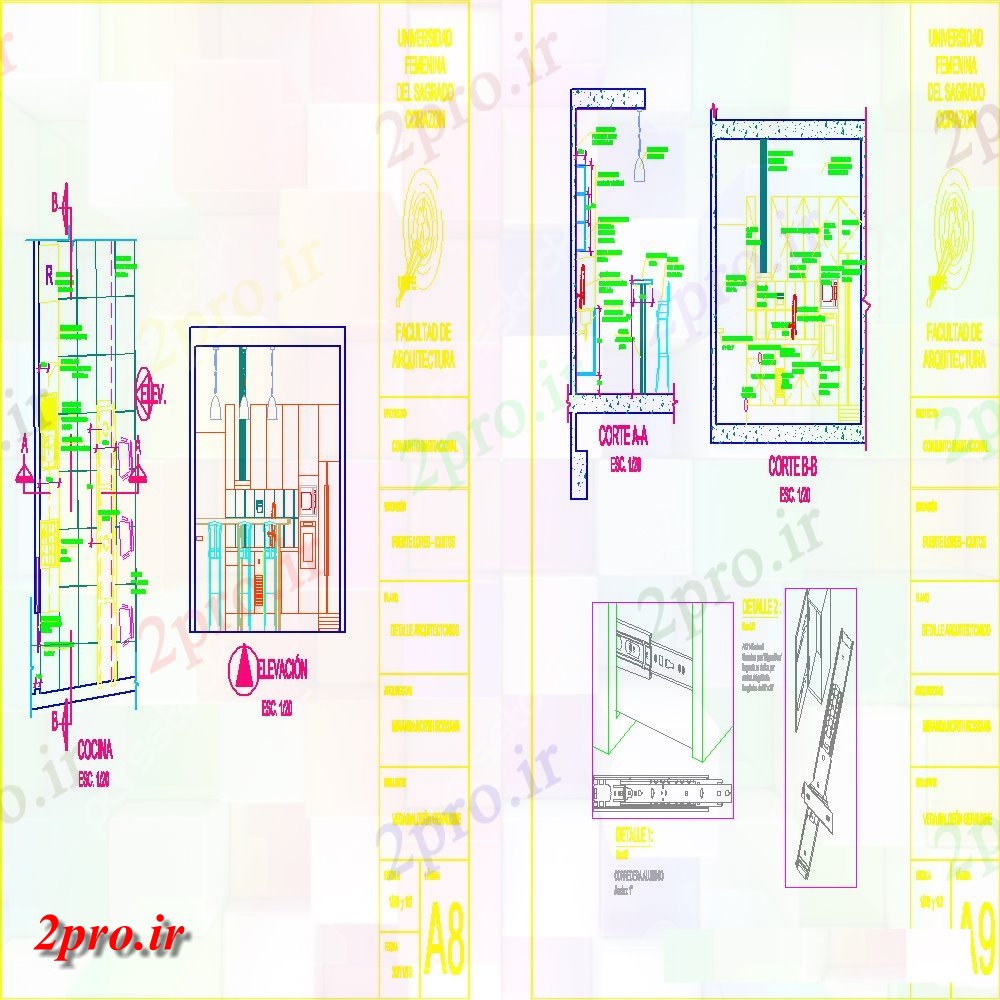 دانلود نقشه جزئیات طراحی ساخت آشپزخانه نما و جزئیات مقطعی از ساخت و ساز آشپزخانه طرح (کد126451)
