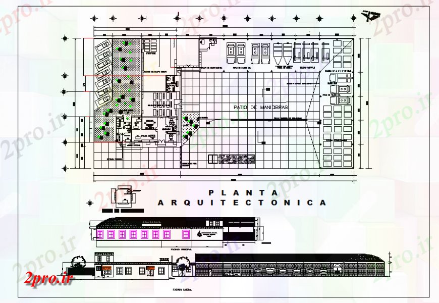 دانلود نقشه هایپر مارکت - مرکز خرید - فروشگاه معماری دراز کردن و جزئیات نمای 50 در 100 متر (کد126471)