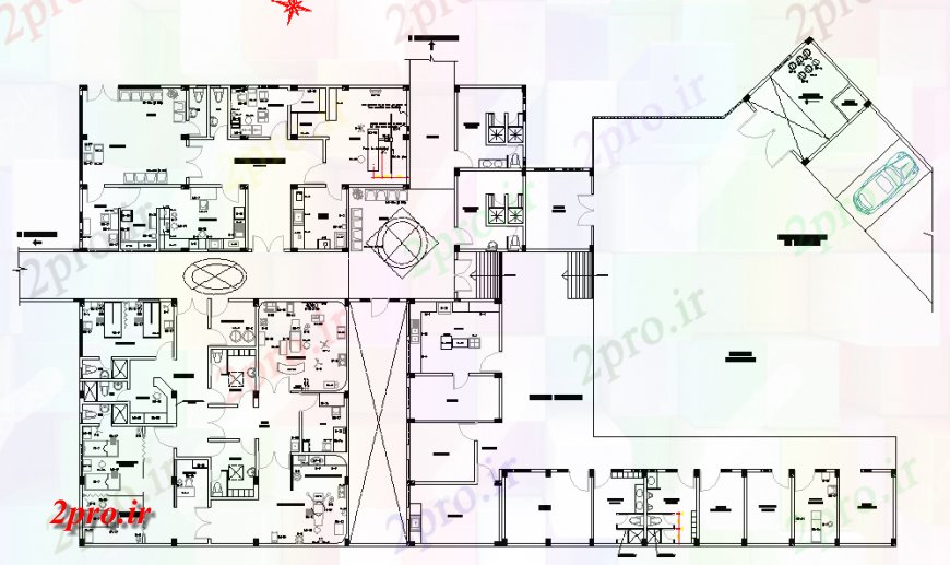دانلود نقشه بیمارستان - درمانگاه - کلینیک چند متخصص بیمارستان دراز کردن جزئیات 52 در 92 متر (کد126504)