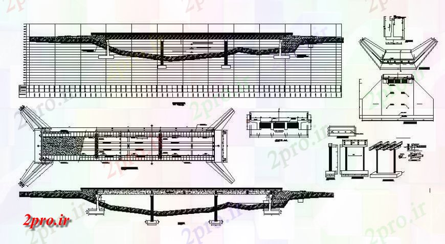 دانلود نقشه جزئیات ساخت پل طرحی و نما بلوک ساخت و ساز پل واحد ساختاری (کد126555)