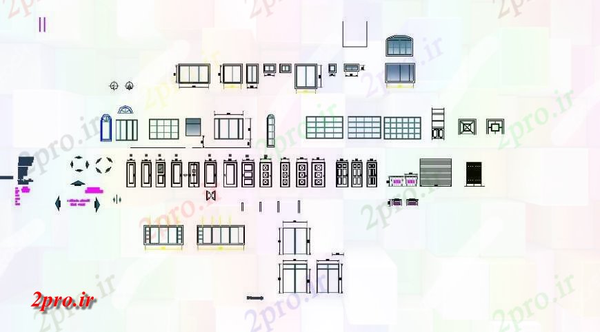 دانلود نقشه جزئیات طراحی در و پنجره  درها و پنجره ها دیگر بلوک های  (کد126592)