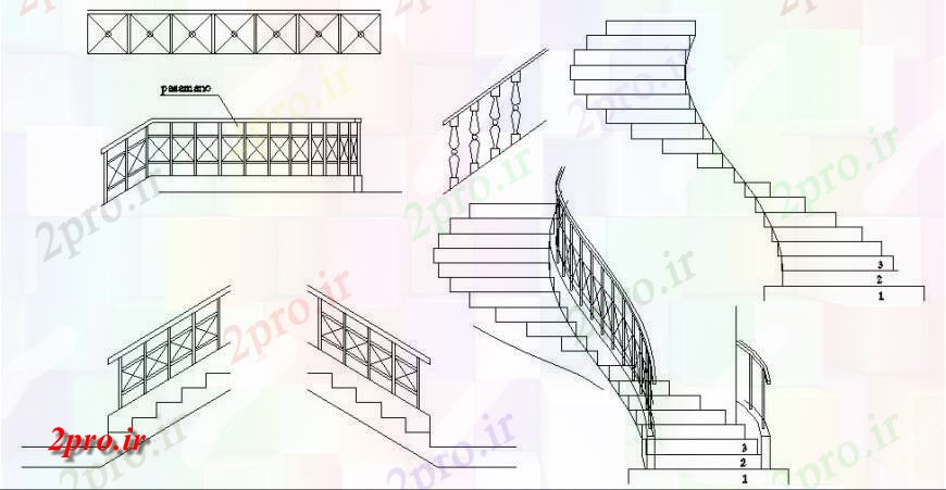 دانلود نقشه بلوک ، آرام ، نماد مارپیچی متعدد و بلوک های راه پله ساده  (کد126597)