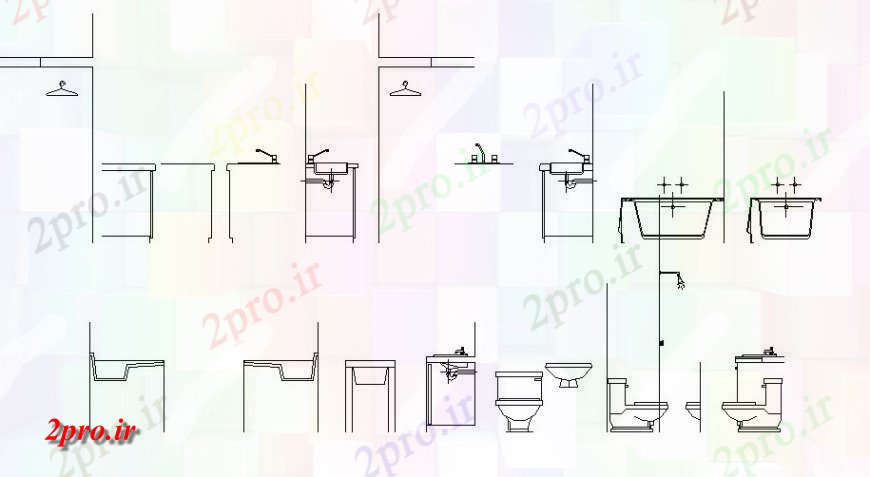 دانلود نقشه بلوک های بهداشتی پویا بلوک های متعدد بهداشتی  نما طراحی جزئیات (کد126598)