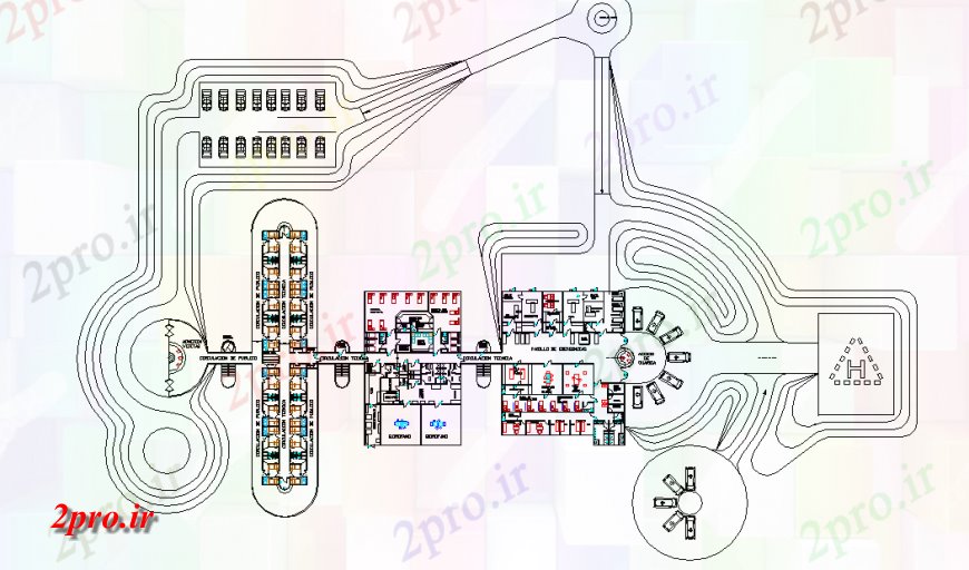 دانلود نقشه بیمارستان -  درمانگاه -  کلینیک بزرگترین بیمارستان عمومی طرحی دراز کردن طراحی پروژه (کد126647)