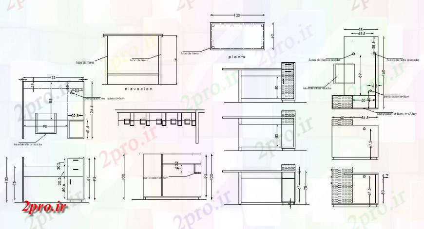 دانلود نقشه طراحی مبلمان آشپزخانه آشپزخانه واحد نما جزئیات  چیدمان  دو بعدی   (کد126713)