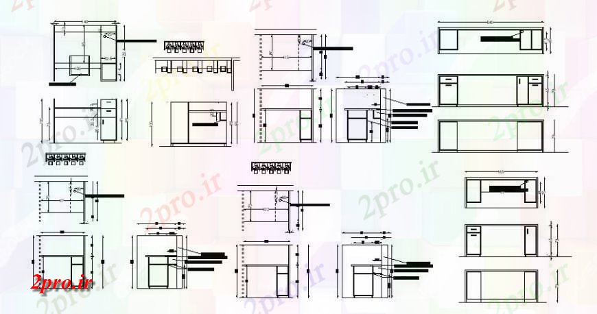 دانلود نقشه طراحی مبلمان آشپزخانه طرحی و نما آشپزخانه واحد دو بعدی    اتوکد (کد126714)