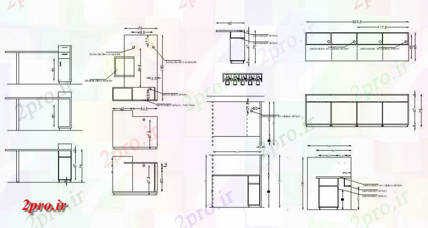 دانلود نقشه طراحی مبلمان آشپزخانه آشپزخانه واحد نما جزئیات  دو بعدی   (کد126721)