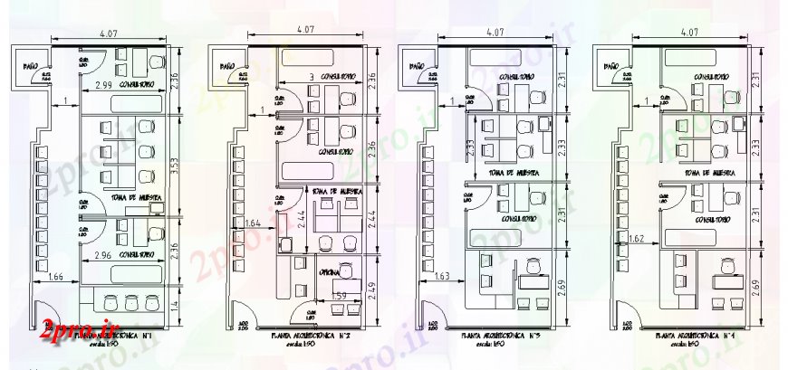 دانلود نقشه ساختمان اداری - تجاری - صنعتی نوع مختلف از دفتر طرحی دراز کردن 5 در 10 متر (کد126732)