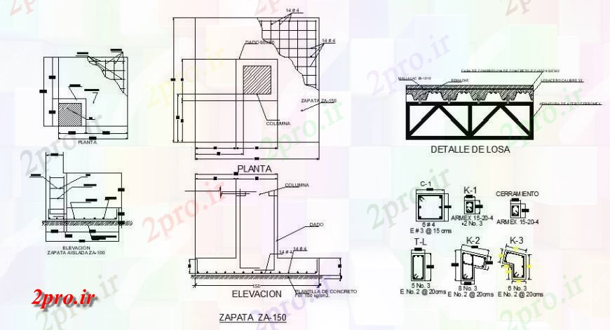 دانلود نقشه طراحی اتوکد پایه پد جزئیات جای پای  بلوک ساخت و ساز  (کد126734)