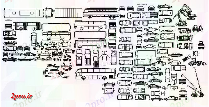 دانلود نقشه بلوک های حمل و نقل نوع مختلف از خودرو واحدهای دو بعدی    نما (کد126777)