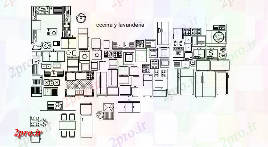 دانلود نقشه طراحی مبلمان آشپزخانه آشپزخانه و لوازم بلوک جزئیات  دو بعدی   چیدمان اتوکد (کد126781)
