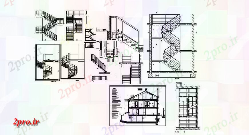 دانلود نقشه جزئیات پله و راه پله   جزئیات بخشی از راه پله بلوک ساخت و ساز  (کد126784)