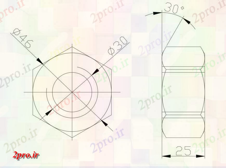 دانلود نقشه بلوک ، آرام ، نماد  دو بعدی  از اتصال دهنده مهره جزئیات  (کد126824)