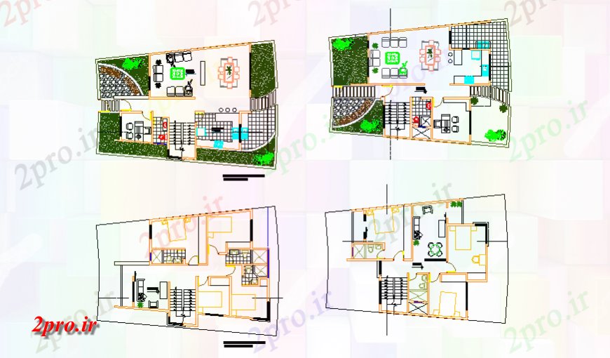 دانلود نقشه مسکونی  ، ویلایی ، آپارتمان  مسکن معماری در زمین های منحنی طراحی (کد126857)