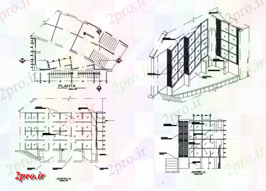 دانلود نقشه ساختمان اداری - تجاری - صنعتی برنامه و جزئیات مقطعی از سیستم پارکینگ  دو بعدی   (کد126888)