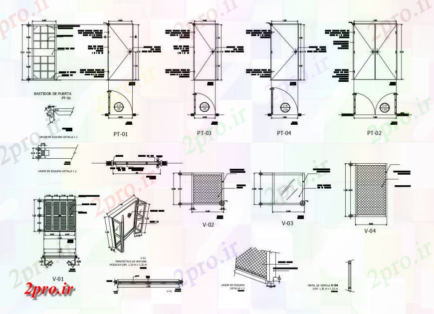 دانلود نقشه جزئیات طراحی در و پنجره  درب و پنجره  دو بعدی  بلوک های مختلف   (کد126889)