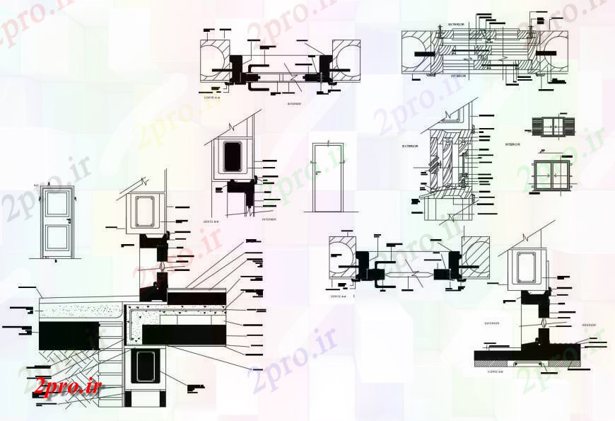 دانلود نقشه جزئیات ساخت و ساز پنجره درب های مختلف و یکی دیگر از واحد ساخت و ساز  دو بعدی   (کد126907)