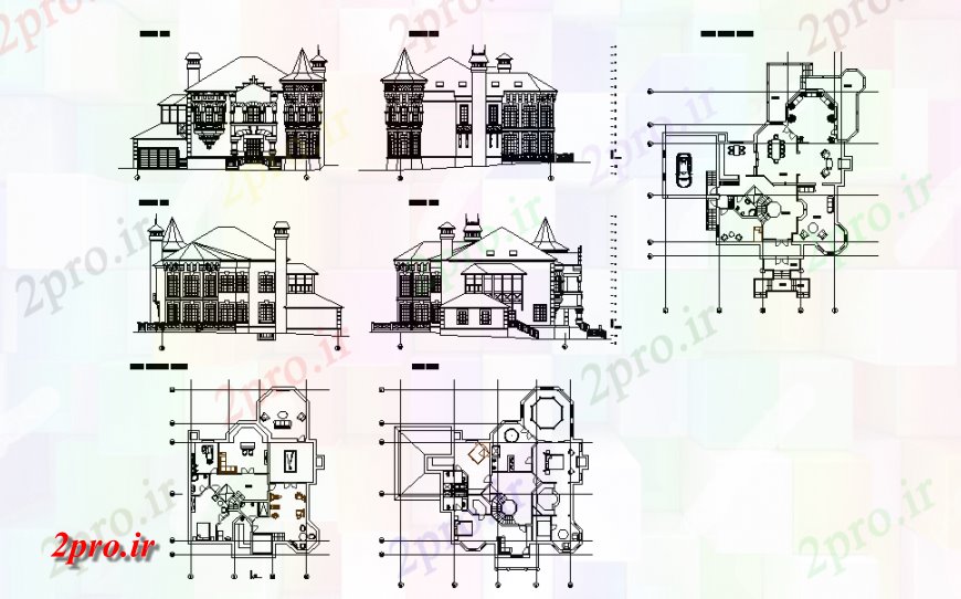 دانلود نقشه معماری معروف معماری برنامه ریزی طراحی قلعه طرحی و نمای 15 در 21 متر (کد127070)