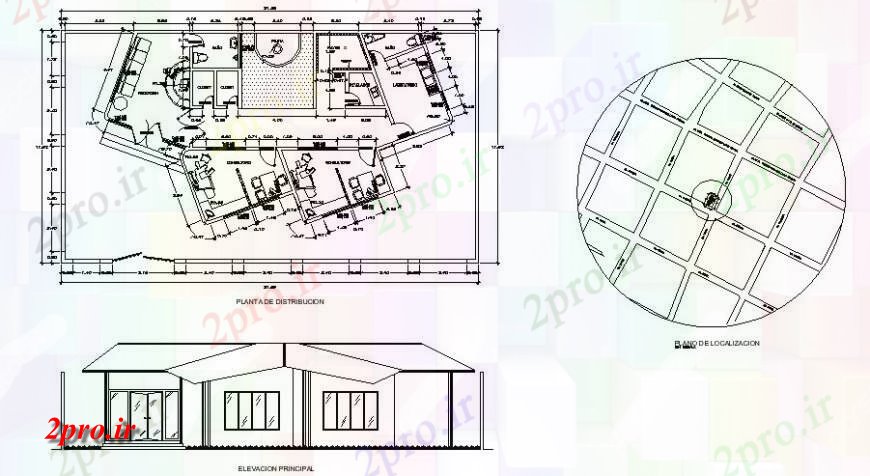 دانلود نقشه بیمارستان - درمانگاه - کلینیک طرحی ساختمان بیمارستان و نما دو بعدی 9 در 17 متر (کد127077)