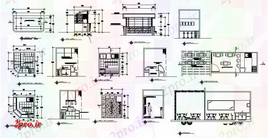 دانلود نقشه آشپزخانه رستوران جزئیات آشپزخانه رسم طرحی و نما  (کد127109)