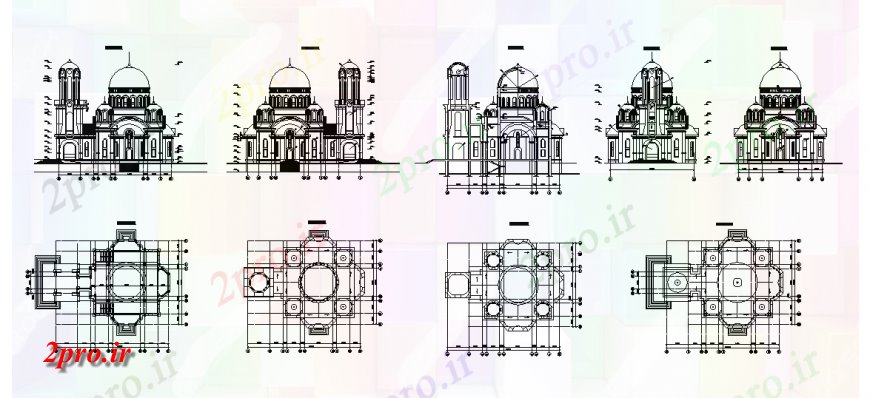 دانلود نقشه کلیسا - معبد - مکان مذهبی کلیسای معماری طرحی و نمای جزئیات (کد127158)