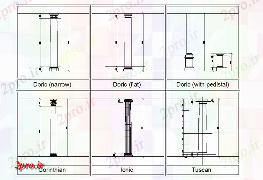 دانلود نقشه جزئیات ستون نوع های مختلف ستون  (کد127187)