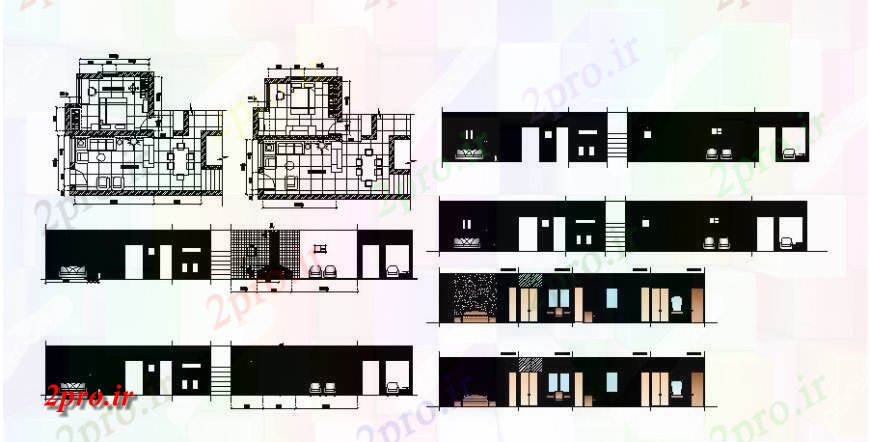 دانلود نقشه اتاق نشیمن ، حال ، پذیرایی رسم منطقه اتاق از خانه های مسکونی بلوک 7 در 8 متر (کد127193)