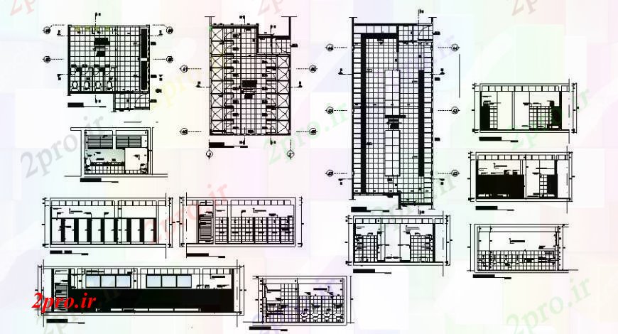 دانلود نقشه بلوک های بهداشتی طرحی توالت بهداشتی، نما و بخش  دو بعدی   (کد127198)