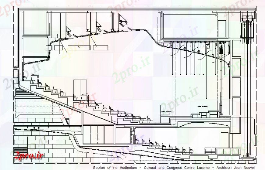 دانلود نقشه تئاتر چند منظوره - سینما - سالن کنفرانس - سالن همایشبخش از سالن فرهنگی و مرکز کنگره (کد127206)