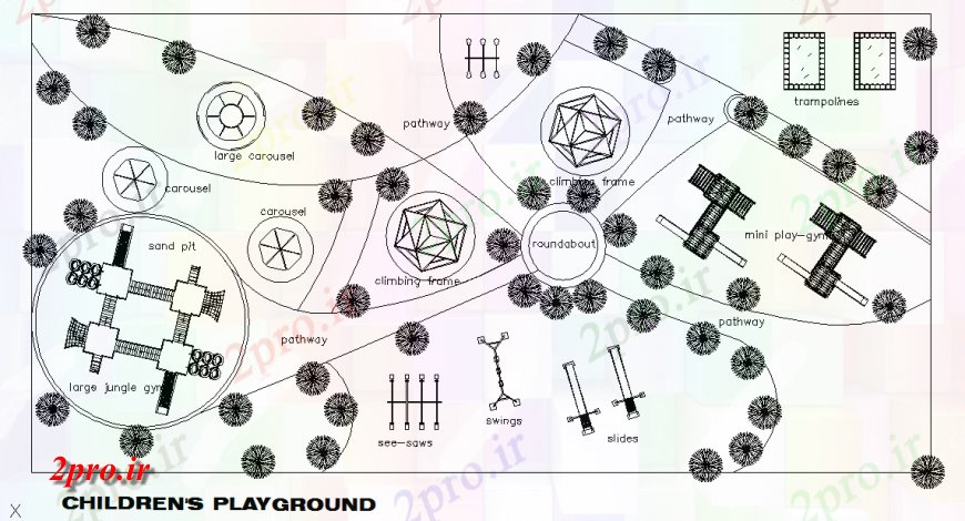 دانلود نقشه باغ کودکان بازی زمین دراز کردن طراحی (کد127218)