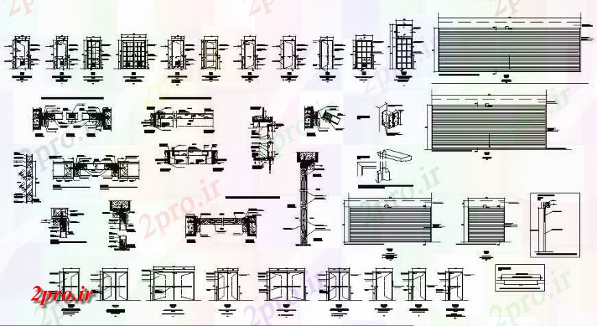 دانلود نقشه جزئیات طراحی در و پنجره  درب های متعدد و پنجره و نصب و راه اندازی دروازه جزئیات  (کد127235)