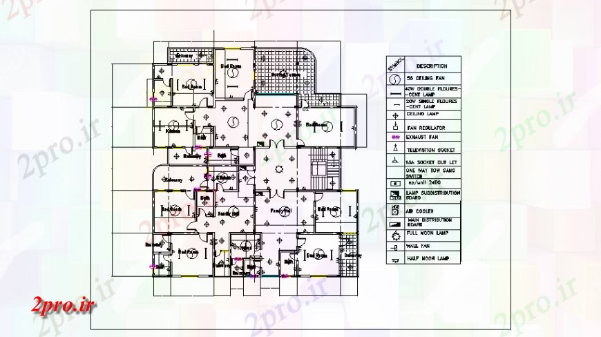 دانلود نقشه برق مسکونی طبقه سوم طراحی طرحی نصب و راه اندازی برق خانه آپارتمان طراحی 21 در 22 متر (کد127261)