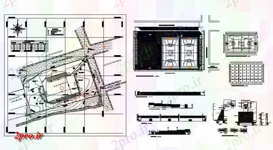 دانلود نقشه ورزشگاه ، سالن ورزش ، باشگاه ورزش مرکز پیچیده و پارک دقیق معماری پروژه 19 در 32 متر (کد127268)